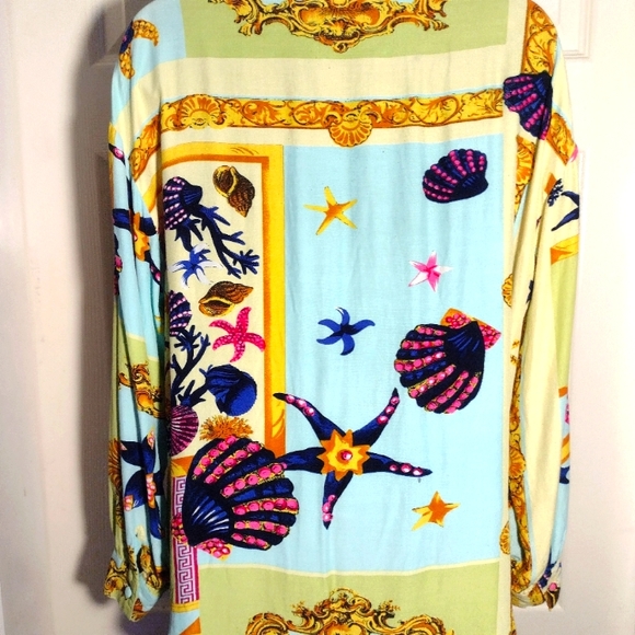 Seashell + Ocean Motif Baroque Print Vintage Blouse - Picture 2 of 7
